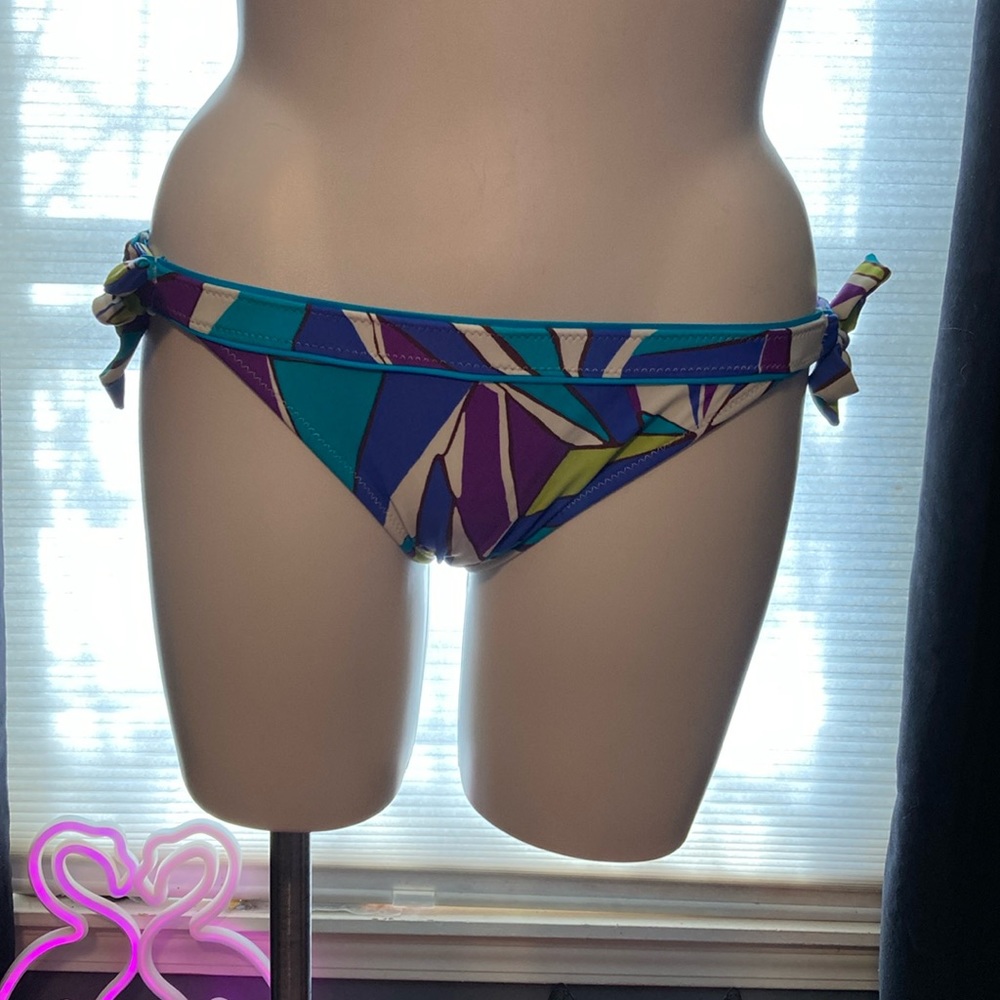 Leilani abstract blue/green/purple hipster cut swim bottoms size 12 NWT